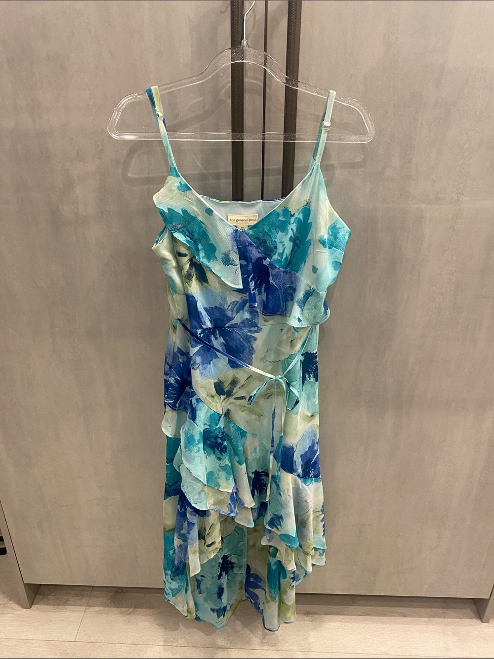 Blue Floral Ruffle High-Low Dress with Tie Waist